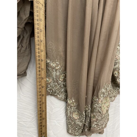 Trousers Elastic Sharara Wide Size M Boho Pants Brown Embroidered Rhinestones - Picture 6 of 9